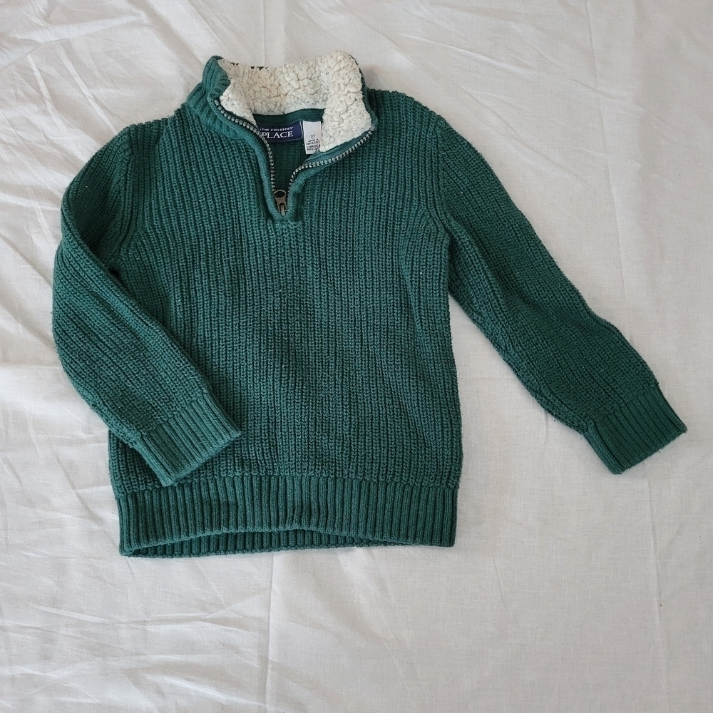 The Children's Place green 1/4 zip cable knit pullover sweater 2T